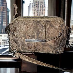B.Makowsky tan Brown Faux Snake Skin Leather Handbag